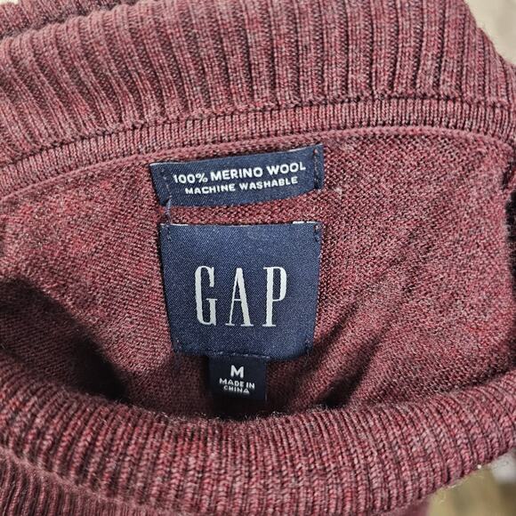 Gap Sweater Turtleneck 100% Merino Wool Sz M Pullover Knit Washable Dark Claret - Picture 3 of 5